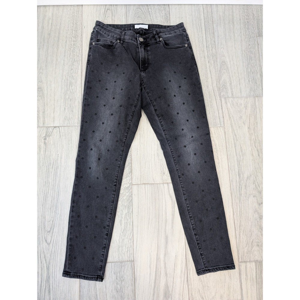 Ann Taylor LOFT Polka Dot Dark Gray Denim Sz 4 27 Skinny 29x28 Faded Print 204